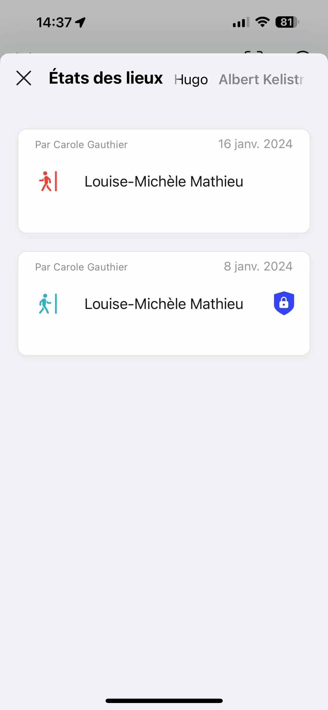 Liste des états des lieux pour un bien